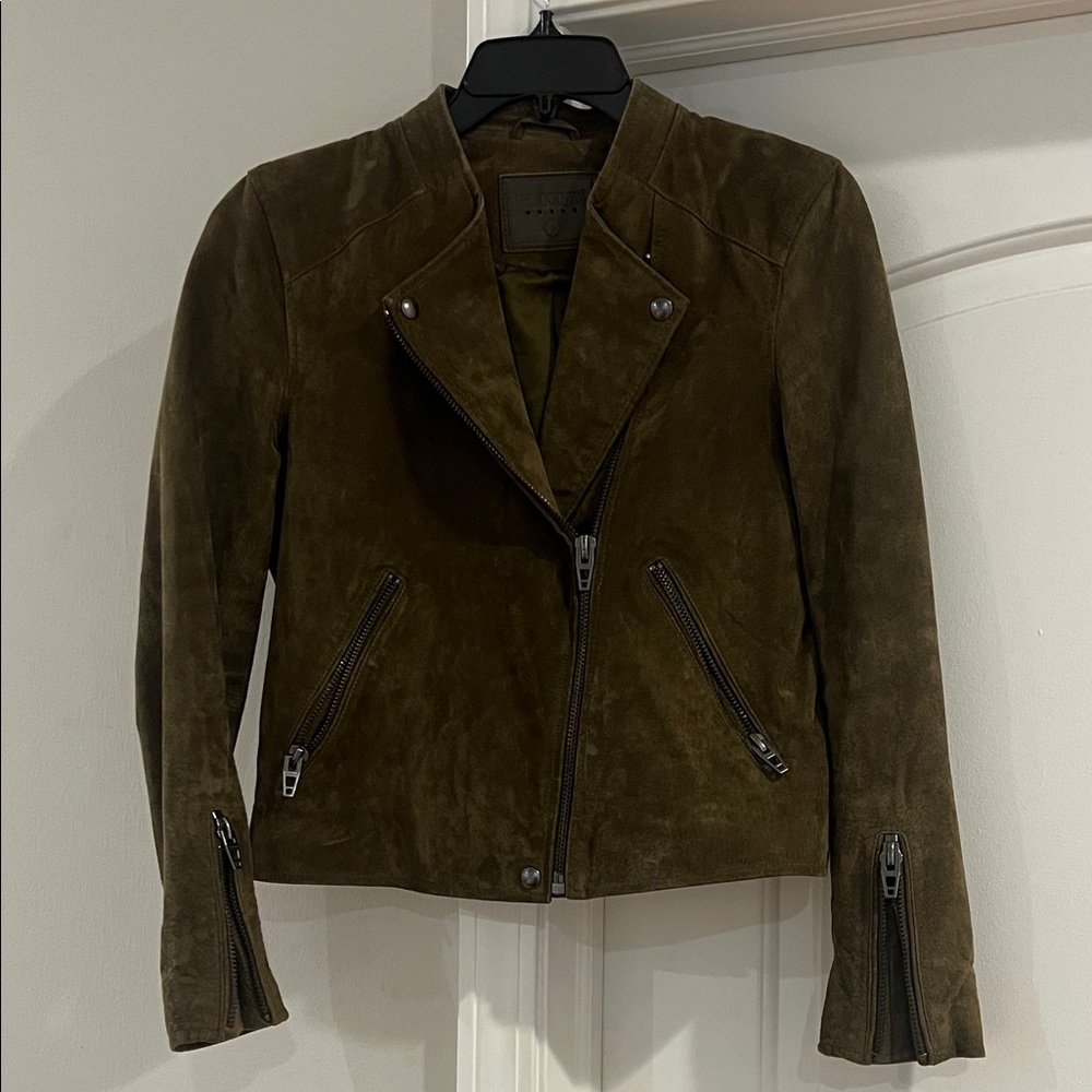Blank NYC Dark Olive Suede Leather Jacket